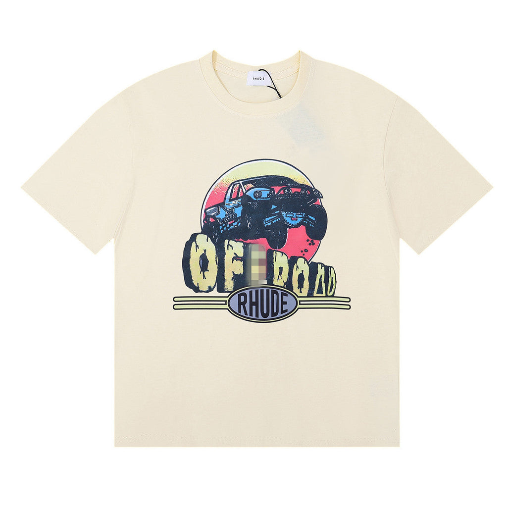Rhude T-shirt Alphabet Coconut Racing Pattern Short Sleeve T-shirt